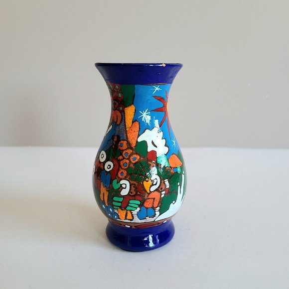 Ceramic Hand painted Mexican bright colors bud vase. - Picture 1 of 6